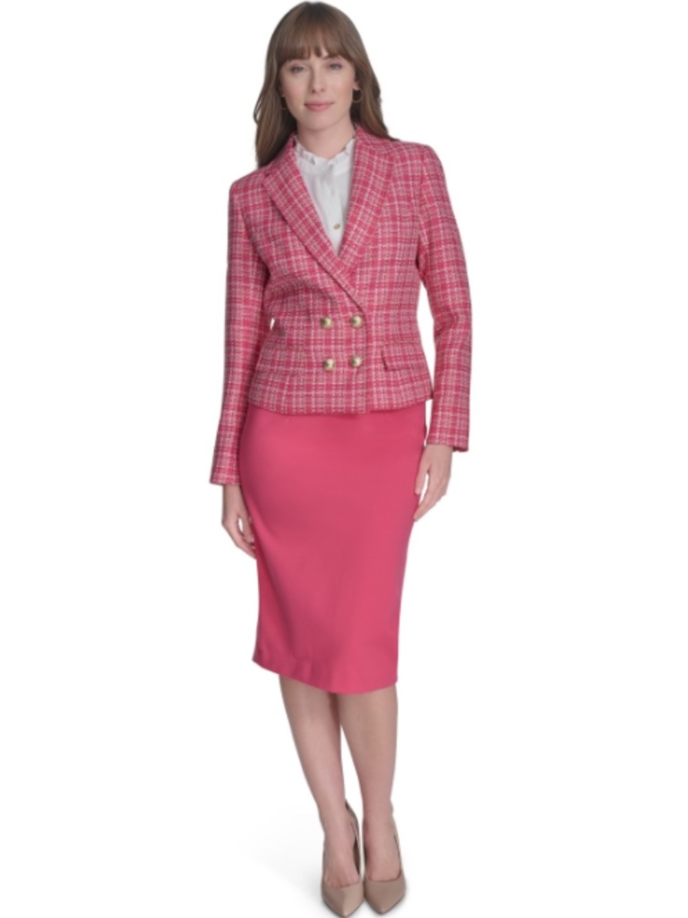 Tommy Hilfiger Women's Double-Breasted Tweed Blazer - Rosette Multi NWT